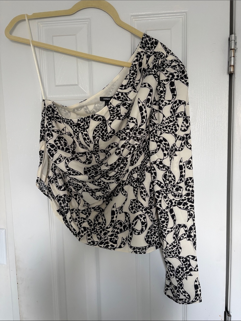 Express One-Shoulder Draped Blouse in Black & Cream